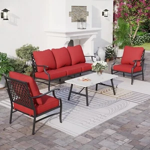 4PCS Outdoor Patio Furniture Set Sectional Sofa Metal Conversation Set w/Cushion - Picture 1 of 8