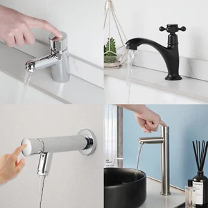 Bathroom Sink Faucet Single Cold One Handle&Hole Deck/Wall Mount Brass Basin Tap - Picture 1 of 72