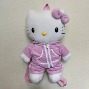 Vintage Y2K Sanrio Hello Kitty Pink Velour Tracksuit Plush Backpack Bag 15” - Picture 1 of 5