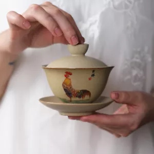 Gaiwan Vintage Teiera Ciotola Gres Ceramica Teiera Kung Fu Set Gallo - Foto 1 di 8