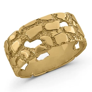 Solid 18K Yellow Gold Mens Nugget Band, 9mm Gold Nugget Ring, Size 5 - 15 - Picture 1 of 10