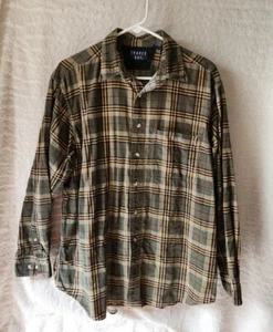 Trader Bay Mens Button Down Shirt Sz L Green Plaid Long Sleeve - Picture 1 of 4