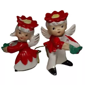 Vintage Napco Christmas Poinsettia Angel Sweethearts Candle Huggers Chained RARE - Bild 1 von 4
