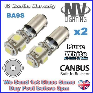 2 x 5 SMD LED BAYONETA BA9S 233 T4W CANBUS BOMBILLAS LATERALES BLANCAS XENÓN SIN ERRORES - Imagen 1 de 1