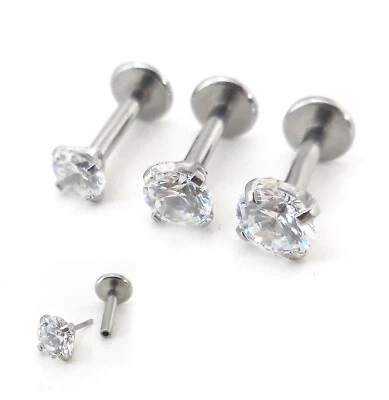 Threadless Flatback Earrings 2-4mm CZ Nose Ring 18G 16G Tragus Ear Rings Stud - Image 1 of 3
