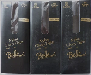 3 pairs of Belle One Size Vintage 15 Denier Glossy Nylon Tights in Barely Black - Picture 1 of 2