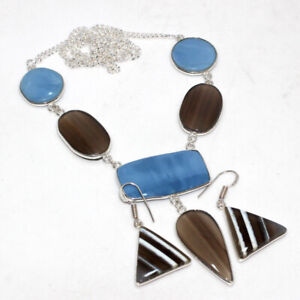 Owhyee Blue Opal Ethnic Handmade Necklace Earrings Set Jewelry 17|1.5" JW