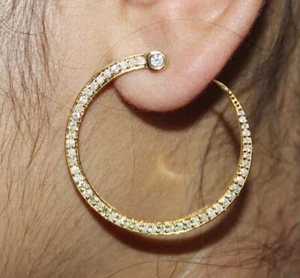 2.02ct Natural Round Diamond 14k Solid Yellow Gold Butterfly Lock Hoops Earring - Picture 1 of 8