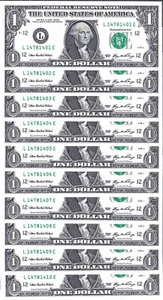 10 Consecutive 2006 $1 LE Block Federal Reserve Notes - Gem Crisp Uncirculated - Picture 1 of 2