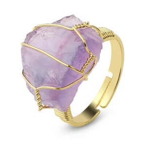 Irregular Stone Crystal Quartz Wire Wrap Open Ring Healing Adjustable Party Gift - Picture 1 of 22