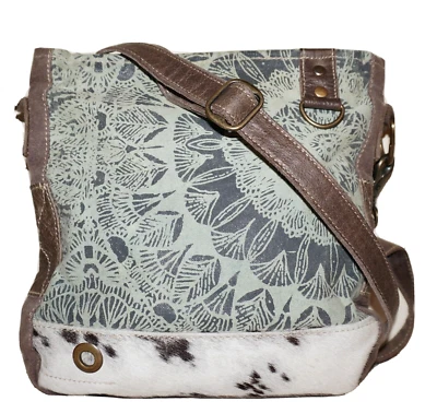 MYRA BAG Light Brown & Mint Green Canvas & Cowhide Leather 10 x 9 Crossbody Bag - Image 1 of 4