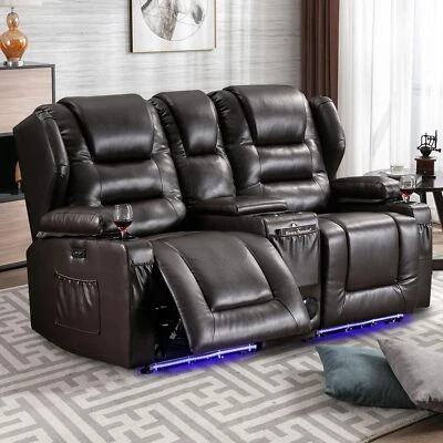 Recliner Sofa Loveseat Set Reclining Couch Faux Leather Home Theater 2-Seat Sofa - Image 1 of 4