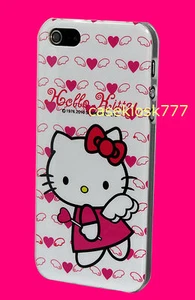 for iPhone 5 5s angel white hot pink hard back case with bow kitten kitty cat - Picture 1 of 3