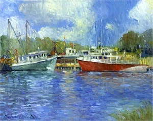 Impresión enmarcada R. Wallich "Wickford Boats" 12x12" - Imagen 1 de 1