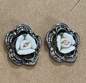 Pendientes de marcaita rosa porcelana vintage post renacimiento victoriano - Imagen 1 de 8