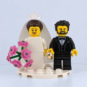 LEGO Bride & Groom Minifigure Set with Custom Veil - Cake Topper - Wedding Set - Picture 1 of 5