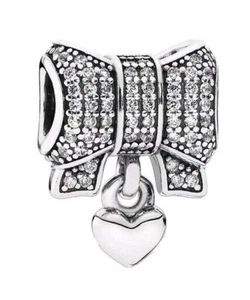 PANDORA Sparkling Bow & Heart Dangle Charm S925ale  - Foto 1 di 6