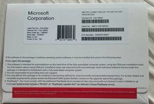 Windows 10 Pro Key 64 bits DVD avec clé de licence d'origine scellée Neuf - Photo 1/2
