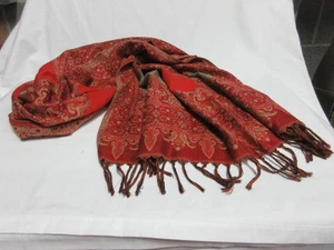 Artisan Paisley Wollmischung Schal Tuch Orange Gold Fransen Halstuch Stola Groß - Bild 1 von 6