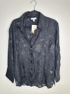 NEU Coldwater Creek Bluse Damen 1X schwarz Blumen transparent Knopfleiste Langarm - Bild 1 von 6