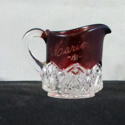 EAPG McKEE HEART BAND RUBY STAIN GLASS INDIVIDUAL CREAMER - Image 1 of 4