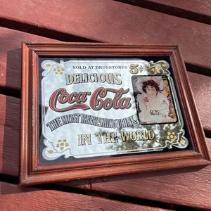 Vintage Coca-Cola Mirror Sign Framed | “Delicious 5¢ Relieves Fatigue” | Classic - Picture 1 of 6