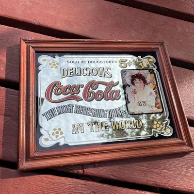 Vintage Coca-Cola Mirror Sign Framed | “Delicious 5¢ Relieves Fatigue” | Classic - Image 1 of 4