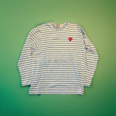 CDG Comme Des Garcons играть полоски длинным рукавом футболка синий мужской XL сделано в Японии - Изображение 1 из 4