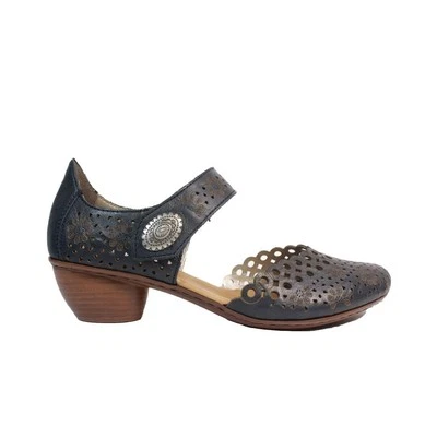 Rieker 43753-14 Navy Leather Women's Rip Tape Summer Shoes - Image 1 of 4