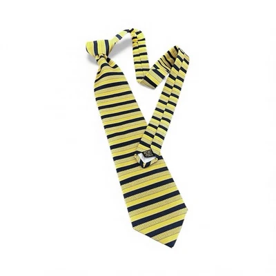 Corbata clásica Bullock & Jones de seda, tejida en oro marino a rayas geométricas. Foto 1 de 4