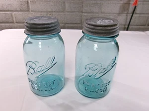 Lotto 2 barattoli vintage Blue Quart BALL perfetti da muratore con coperchi marcati 1 e 7 - Foto 1 di 9