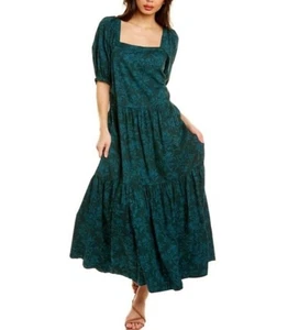 Maxi Vestido Faherty Mujer Somerset Talla S Verde Floral Mezcla Algodón Orgánico - Imagen 1 de 9