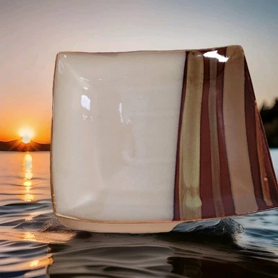 4 ~ Sango Avanti Brown 4722 Square Dinner Plates 11" Stoneware Stripe Design - Image 1 of 4