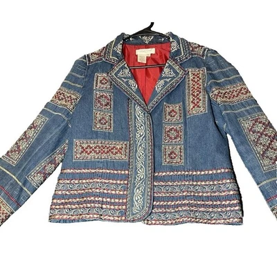 Chaqueta Coldwater Creek Mujer Talla XS Azul Bordado Denim Manga Larga De Colección Foto 1 de 4
