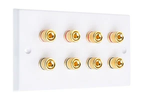 Weiße Lautsprecher Wandplatte Dual/Bi Draht Gold 8 Polklemmen - Bild 1 von 7