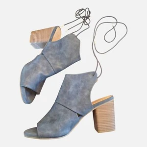 Kenneth Cole Reaction Best Hit Chunky Heel Peep Toe Ankle Boot 10 Backless Blue - Picture 1 of 10