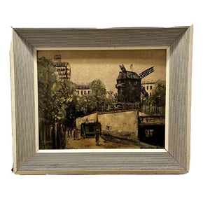 Maurice Utrillo Montmartre Paris Vintage Druck an Bord mit Vintage Holzrahmen - Bild 1 von 7
