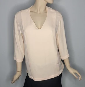 Theory Silk Blush V-Neck 3/4 Sleeve Blouse Size L - Picture 1 of 8