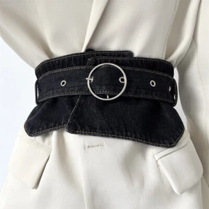 Cinturones de mezclilla anchos para mujer con hebilla de metal informales para dama ceñidora vintage - Imagen 1 de 16