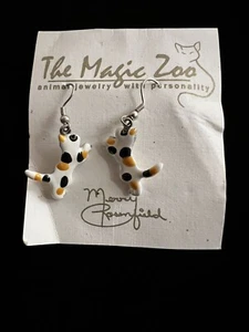 Vintage “The Magic Zoo” Merry Rosenfield Metal Cats Enamel French Wire Earrings - Picture 1 of 4