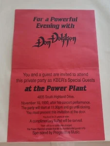 Don Dokken Private Party Invitation November 10 1990 After Concert Party KBER - Picture 1 of 3