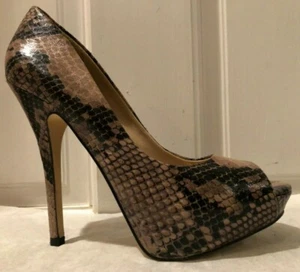 Aldo Snakeskin Embossed Beige/Black Peep-toe High Heel Pumps Size 6 / EU 36 - Picture 1 of 11