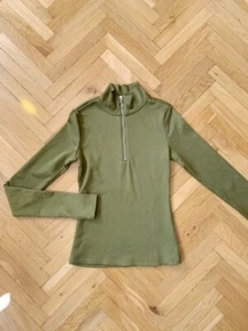 H&M Longshirt Polo Stehkragen olivgrün Rippenstrick XS 34 - Bild 1 von 5