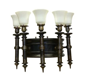 Large Gothic Cast Iron Castle Sconces With 5 Torch Lights - Picture 1 of 12