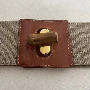 Vintage ECHO Womens Sz M / L Leather Oatmeal Linen Wide Waist Belt Stretch - Picture 1 of 8