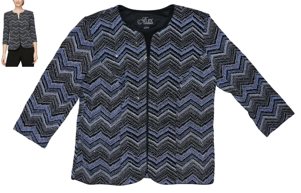 Alex Evenings Zig Zag Jewel Sparkle Accented Zipper Front Jacket L NWT Multi - Image 1 of 1