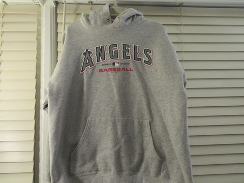LOS ANGELES Anaheim ANGELS Baseball MAJESTIC Hoodie LARGE Sweatshirt Gray MLB Cover