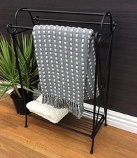 Towel Rail Iron Metal Black French 3 Rail Stand Bottom Shelf NEW