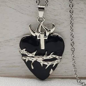 Collar Sagrado Corazón Grande Ex-Voto Milagro Negro Collar Devocional - Imagen 1 de 4