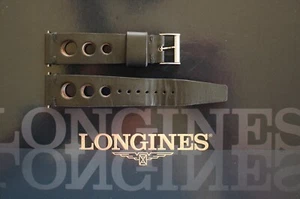 LONGINES 21MM MILITARY RALLY BLACK CHARLESTON BUCKLE WATCH BAND WATCHBAND STRAP - Picture 1 of 4